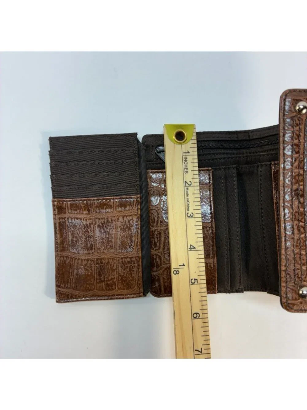 Nine & Co Faux Alligator Leather Clutch Purse Brown Bag